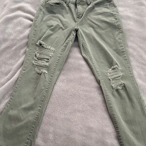 SO Olive Green Skinny Jeans capris with Subtle Distressing